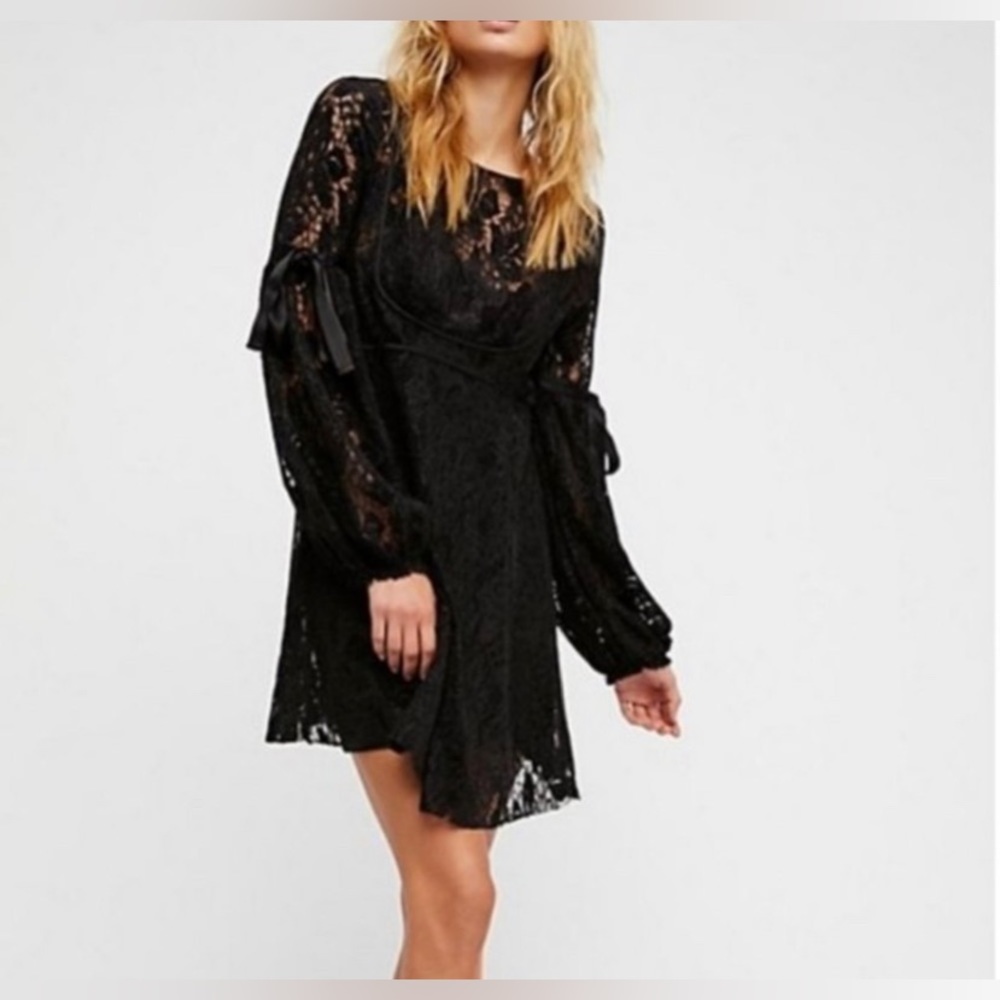 Free People Ruby Lace Dress with Tie Sleeves S